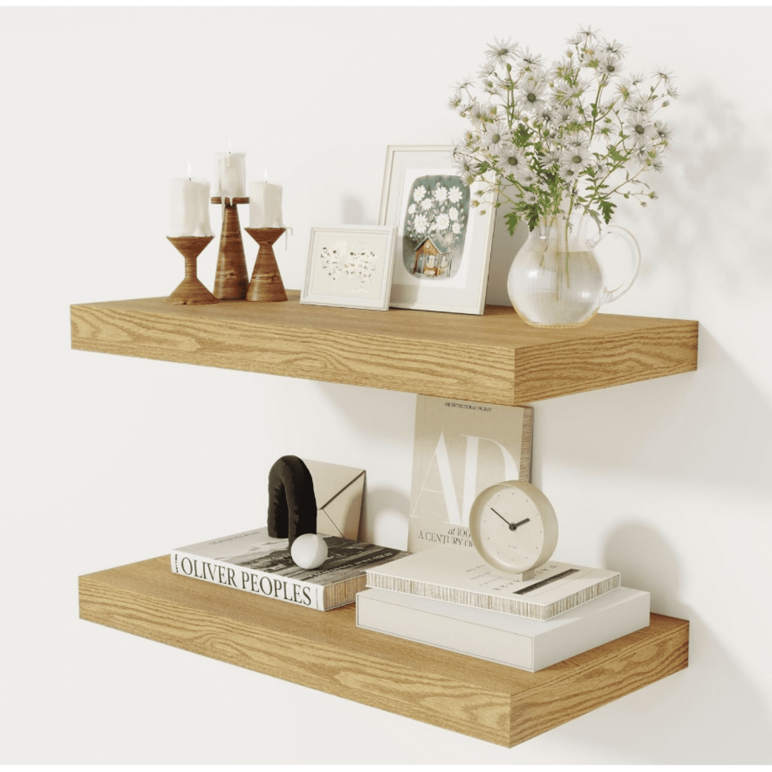12" Deep Oak Floating Shelves, Rustic Wood Wall Shelves for Wall Dr