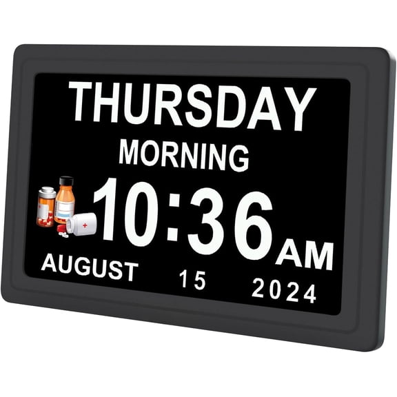 12” Dementia Digital Clock for Seniors Extra Large, 20 Alarm Reminders Date Day Time Display for Elderly Memory Loss Alzheimers, Electric Calendar Clock, Auto DST, 1024 * 600P HD