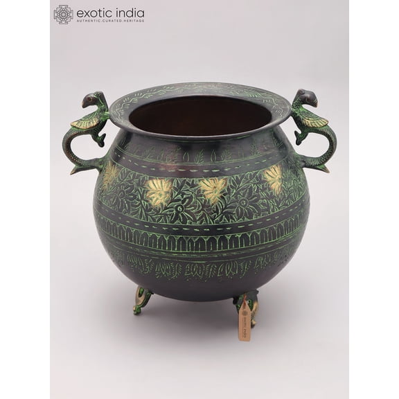 12" Designer Brass Planter with Bird Handles
