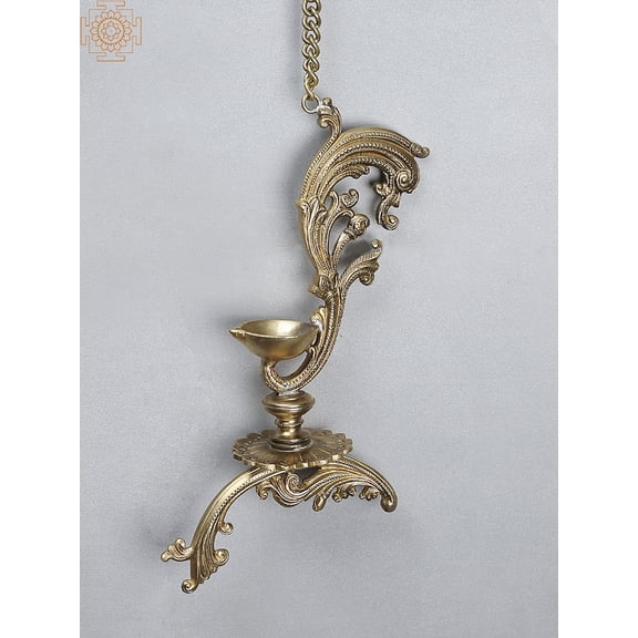 12" Designer Hoysala Art Hanging Diya Brass Bronze