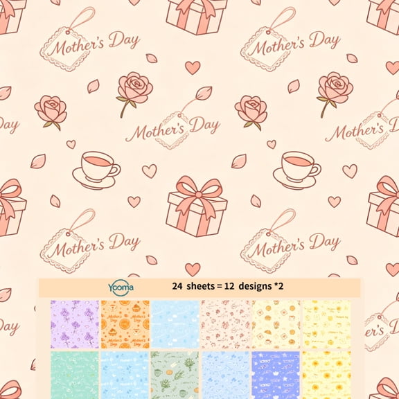 12 Designs 66 Inch Mother's Day Journal Paper 2 Sheets Bullet Journal Craft Decor