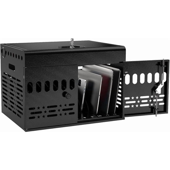 12-Device Tablet Charging Station Lock Box, Computer Cabinet with 2 Keys – Multi-Device Charging Cabinet for iPads, Chromebooks, Fire HD & Phones – Office, School, Hospital (Black),Fully Assembled
