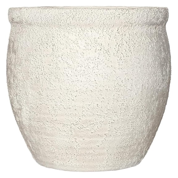 12" Dia Fiberstone Planter Modern Farmhouse Indoor/Outdoor Flower Pot, Beige Container with Grainy Matte Texture & Built-in Drainage Hole | Decorative Pot for Patio, Porch, Garden