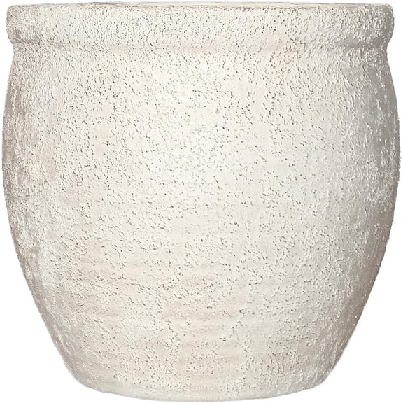 12" Dia Fiberstone Planter Modern Farmhouse Indoor/Outdoor Flower Pot, Beige Container with Grainy Matte Texture & Built-in Drainage Hole | Decorative Pot for Patio, Porch, Garden