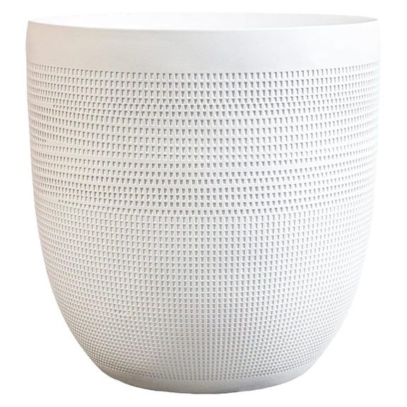 12" Dia Round Fiberstone Planter White Matte Decorative Flower Pot with Drainage Hole, Lightweight Durable Indoor/Outdoor Plant Container for Home Patio Garden Porch, Modern Minimalist Design