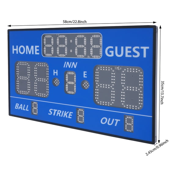 12 Digit Baseball LED Scoreboard Blue, 0-99 Score Digital Electronic Scoreboard With Remote, 68.9ft Long Viewing Distance