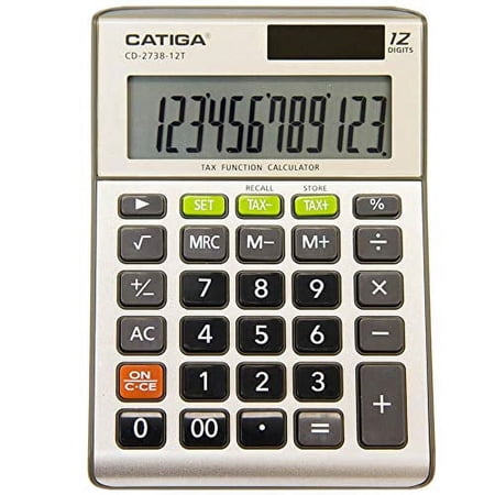 12-Digit Business Calculator - CATIGA CD-2738-12T - Dual-Power - Tax Calculator (Gold)