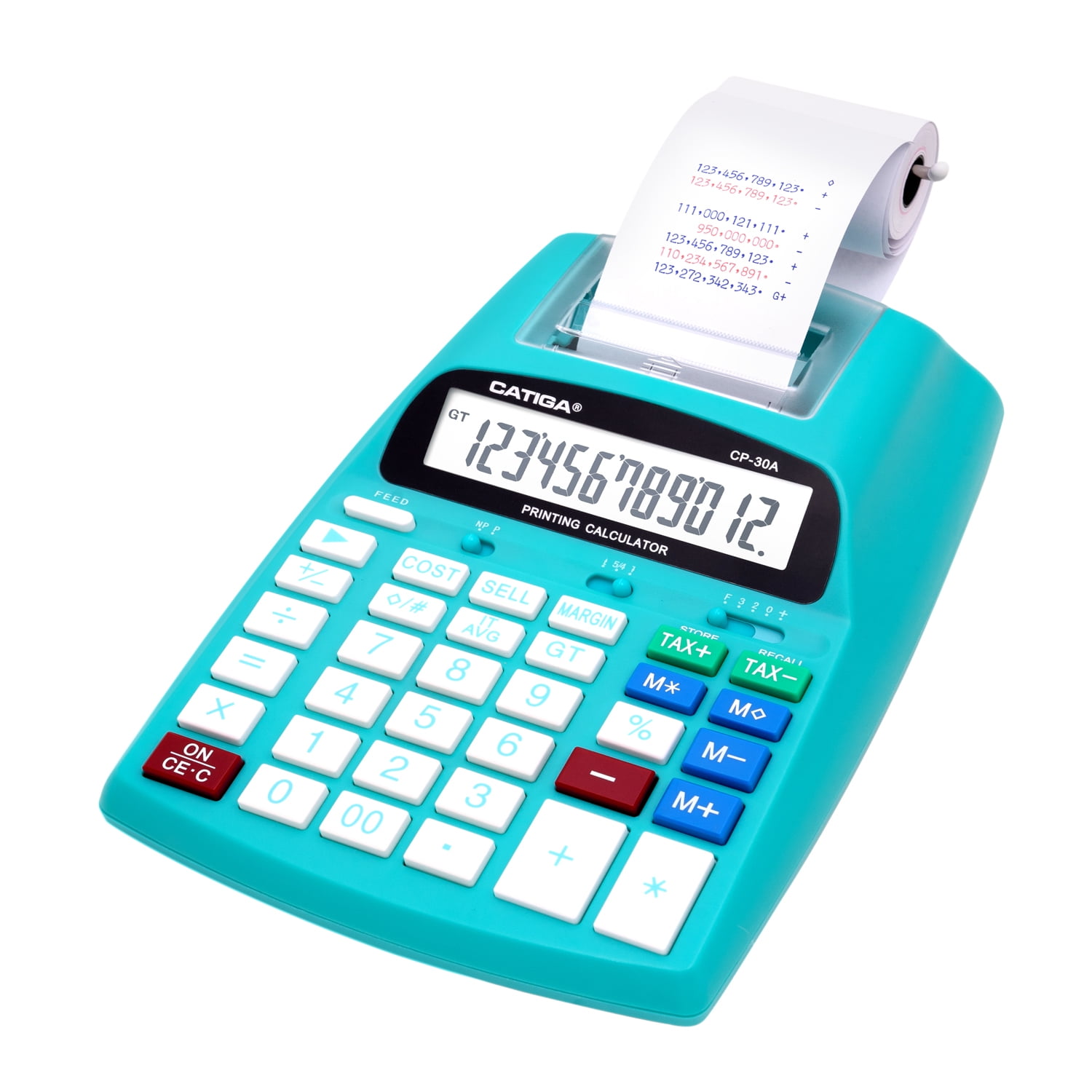 12-Digit Commercial Printing Calculator, 2.03 Lines per Second, Dual Color Printing, AC Adapter (Light Blue)