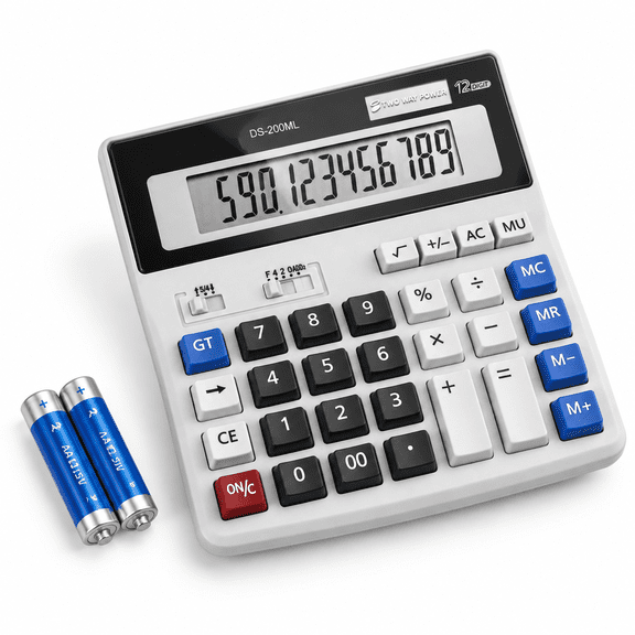 12 Digit Desk Calculator with 4.3-inch LCD Display, Solar and Power