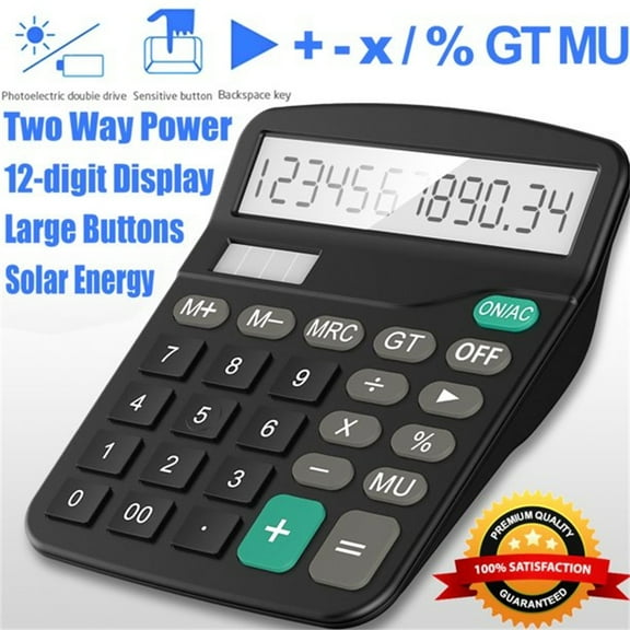 12-Digit Desktop Calculator with Large LCD Display, Solar and Battery Dual Power, Sensitive Buttons for Office Home School Use