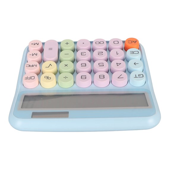 12 Digit Mechanical Switch Desktop Calculator with Round Dynamic Keys and Dual Power for Professional Office and College, Sky Blue (6.3 x 5.9 x 1.6 in)