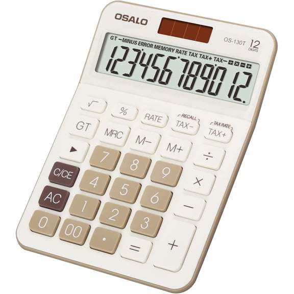 12 Digit Office Calculator Desktop with Tax+/- for Advanced Tax Calculation, Large LCD Display Big Buttons, Dual Power Durable Portable Design, for Financial Accounting Business Use