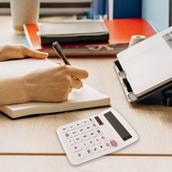 12-Digit Solar & Battery Dual Power Calculator - Black/White/Blue/Green/Pink ABS Desktop Calculator for Finance, Accounting, Office & Supermarket (5.51x4.72x1.55in)