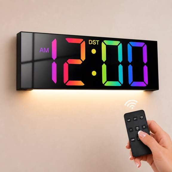 12" Digital Clock, Large Display Wall Clock, Auto DST, Big Number Wall Clock for Seniors, Classroom, Office, Gym, Home Decor, Black