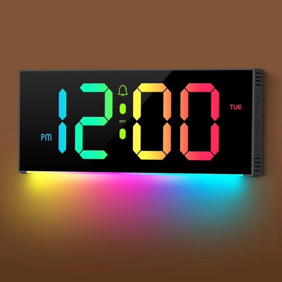 12" Digital Wall Clock with Full Screen Display, RGB Color Changing Remote Control, Night Light