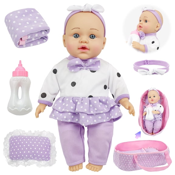 YCFUN My First Soft Baby Doll Set, 12-Inch Plush Baby Doll with Doll Cradle, Blanket and Bottle, Pretend Play Baby Doll Toy for Girls Ages 1-3 3-6