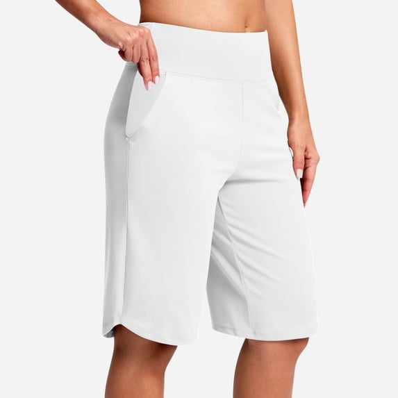 12" Dolphin Shorts for Women High Waisted Seamless Breathable Knee Length Stretch Running Hiking Shorts with Pockets