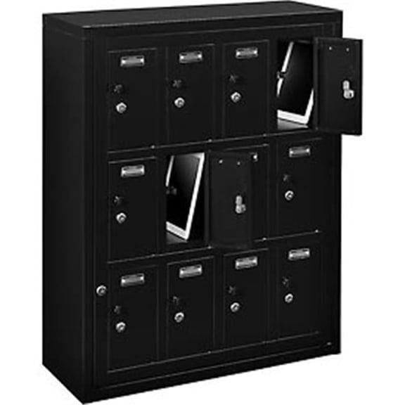 12-Door Cell Phone Locker - Black - Wall-Mounted - High Security