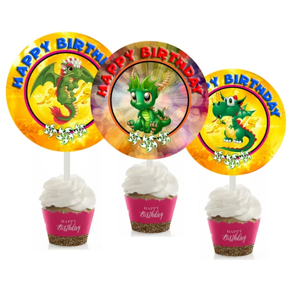 12 Dragon Cupcake Toppers For Birthday Party #1