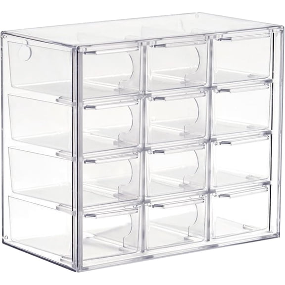 12-Drawer Acrylic Makeup Organizer, Stackable and Dustproof for Vanity