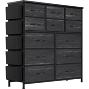 12 Drawer Dresser for for Bedroom, Fabric Dressers & Chest of Drawers Tall Dressers for Bedroom Closet, Clothes, Wooden Top, Sturdy Metal Frame, Wood Top, Black