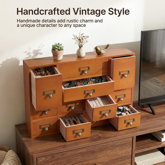 12-Drawer Pine Storage Cabinet (with handles) for cosmetics and miscellaneous items
