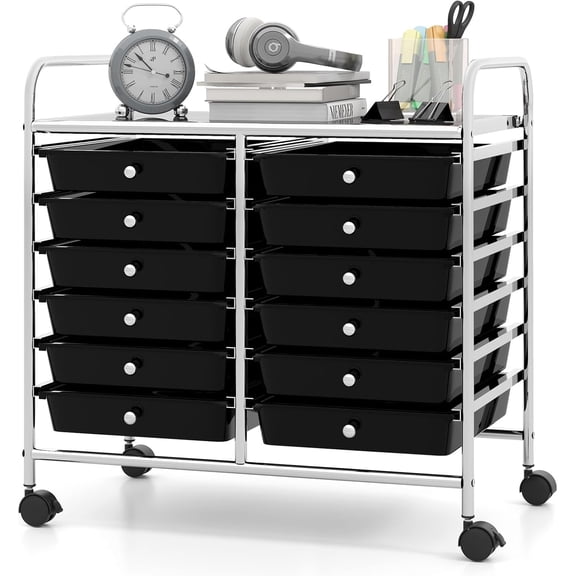 12-Drawer Rolling Cart with Drawers, Storage Cart with Universal Wheel & Metal Frame, Multipurpose Mobile Trolley Utility Cart for Makeup Kitchen Office Play Room