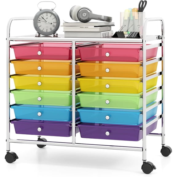 12-Drawer Rolling Cart with Drawers, Storage Cart with Universal Wheel & Metal Frame, Multipurpose Mobile Trolley Utility Cart for Makeup Kitchen Office Play Room
