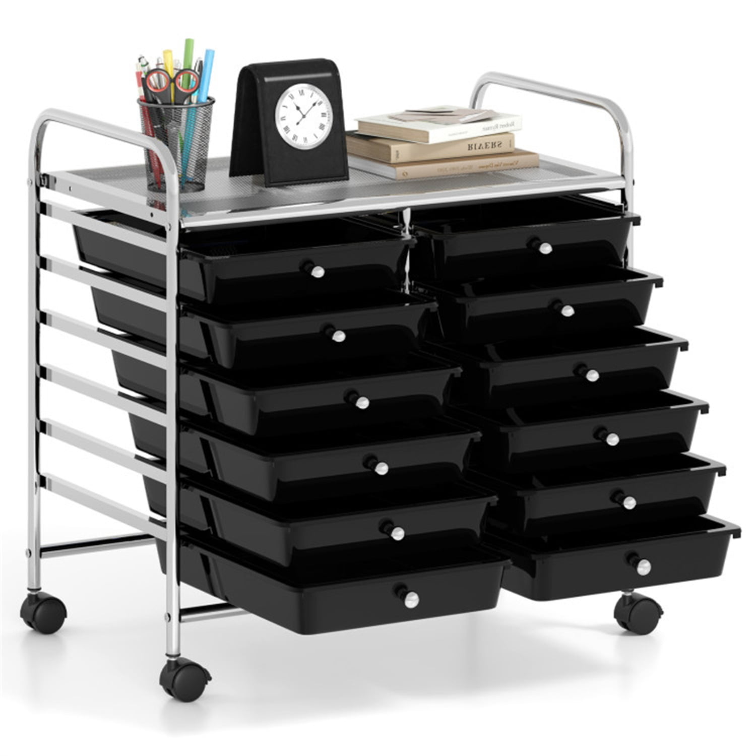 12-Drawer Rolling Storage Cart - 2-Row 10-Storey, Multicolor Drawers, 4 ...