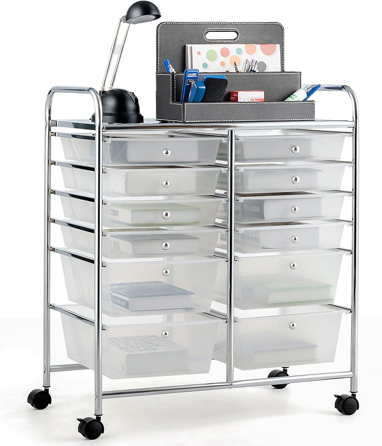 12 Drawer Rolling Storage Cart, Art Cart Organizer on Wheels, Mobile Utility Cart with Drawers ...