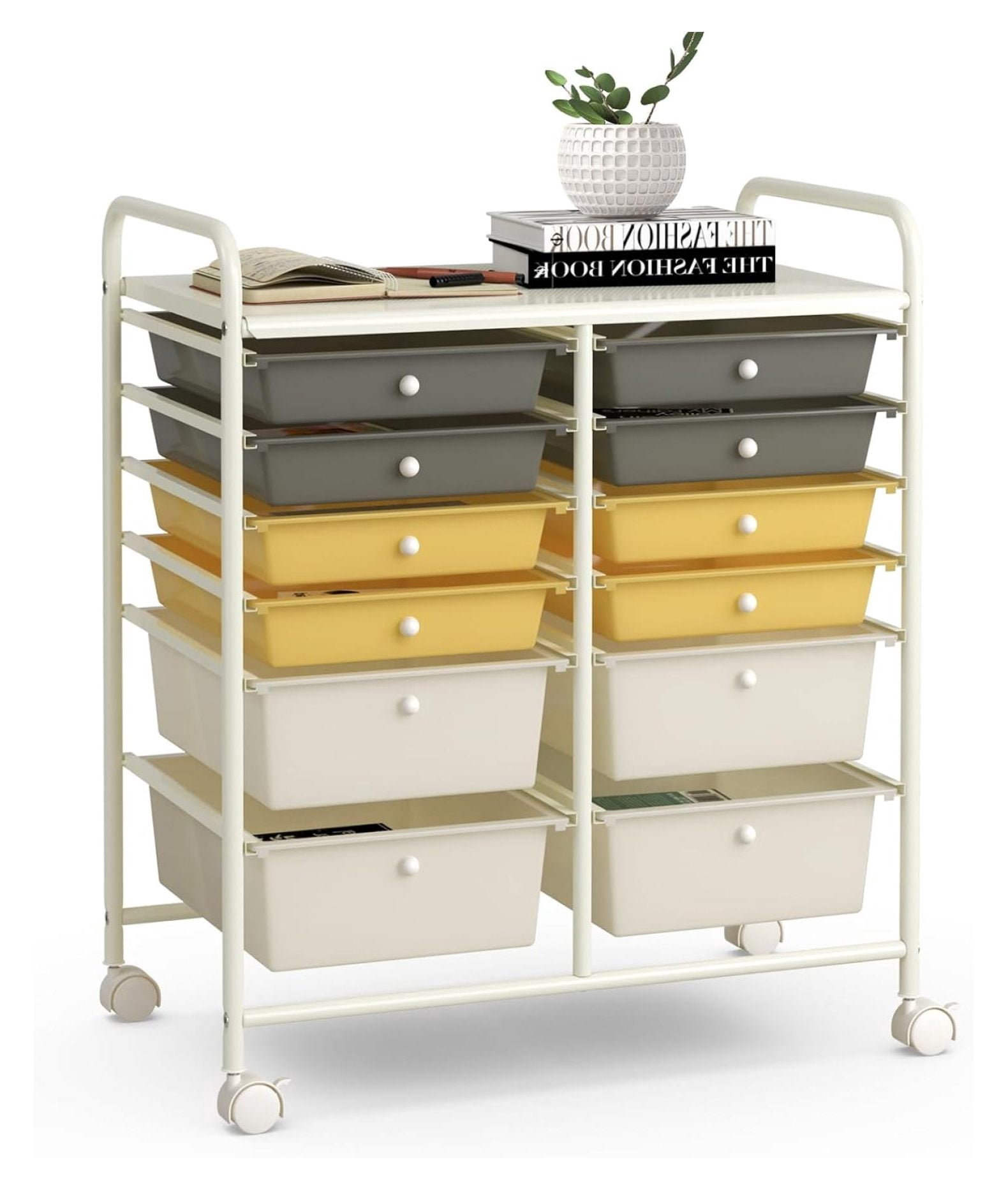 12 Drawer Rolling Storage Cart, Art Cart Organizer on Wheels, Mobile Utility Cart with Drawers ...