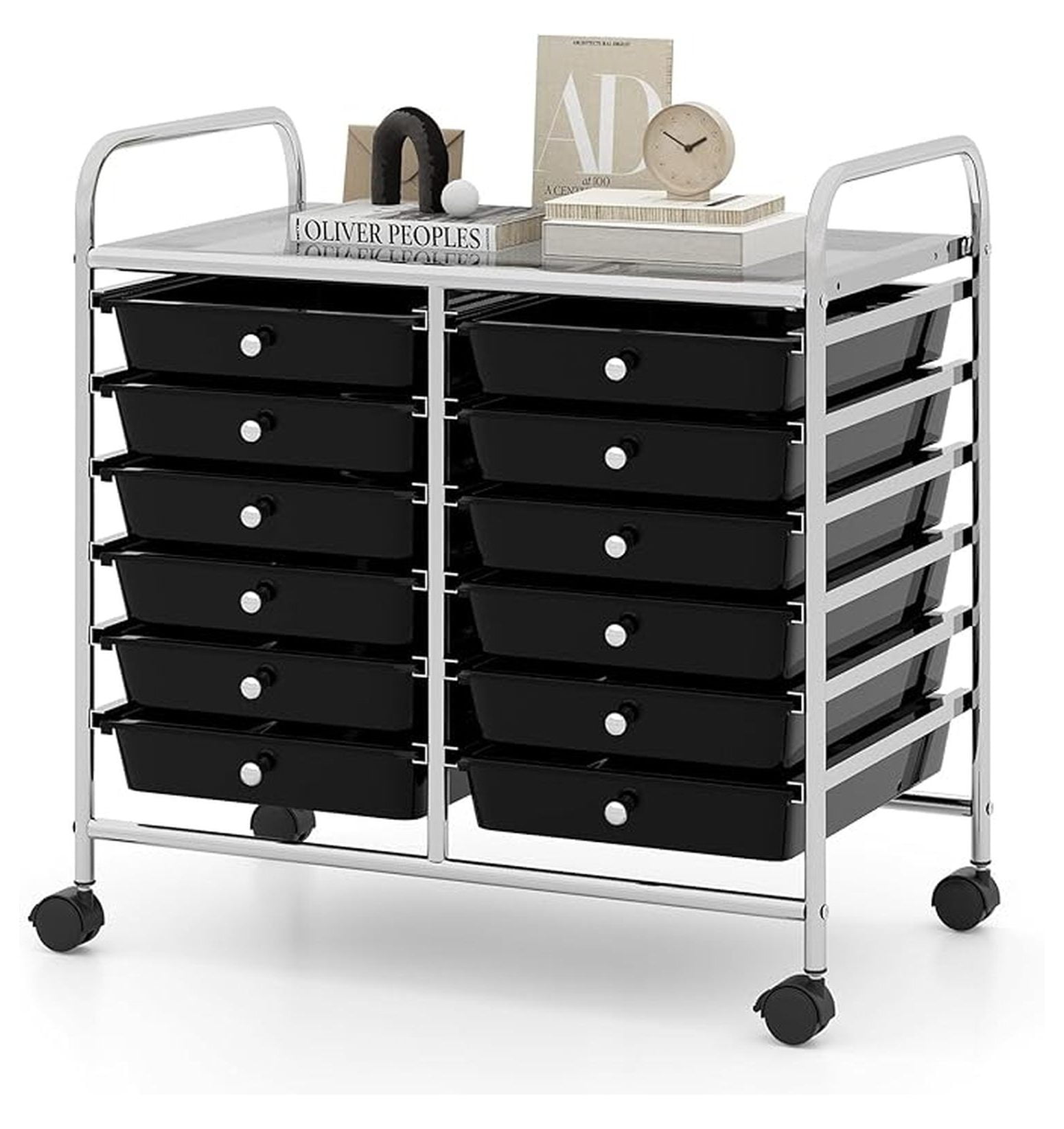 Black Rolling Cart With Drawersnull