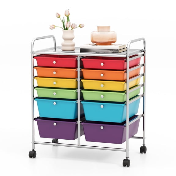 12-Drawer Rolling Storage Cart, Movable Art Craft Organizer with Lockable Wheels, Metal Mesh Shelf for File Arrangement, Makeup Storage Cart for Office Home , MultiColor