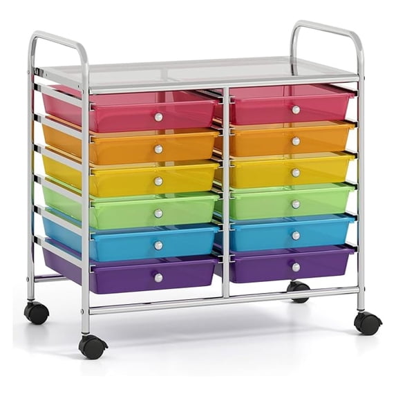 12-Drawer Rolling Storage Cart, Multifunctional Art Organizer Cart, Mobile Utility Storage Cart with Removable Drawers & Lockable Wheels, Cart for Home Office School,