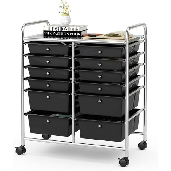 12-Drawer Rolling Storage Cart, Multipurpose Movable Organizer Utility Cart for Home, Office, School ()