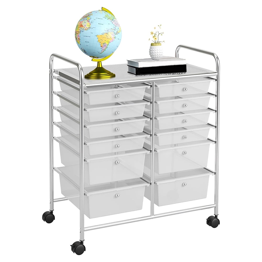 White 12-Drawer Rolling Storage Cart with Metal Frame