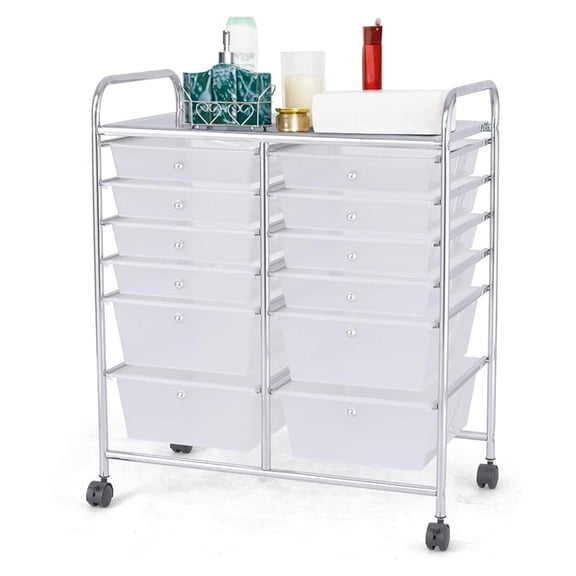 12 Drawer Rolling Storage Cart, Utility Cart w/Wheels for Paper Tool Makeup, Art Supplies Organizers for Home Teacher Office School Classroom, Mobile Drawer Carts (Clear)