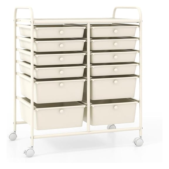 12 Drawer Rolling Storage Cart, Utility Cart w/Wheels for Paper Tool Makeup, Art Supplies Organizers for Home Teacher Office School Classroom, Mobile Drawer Carts (White)