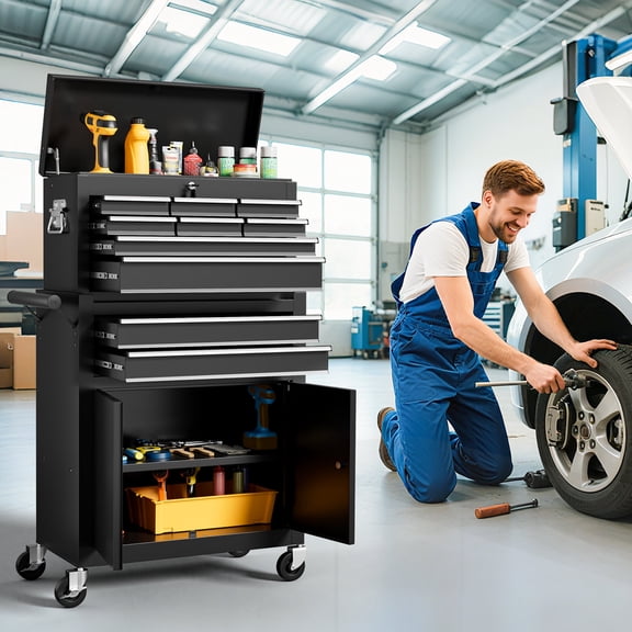 12-Drawer Tool Chest with Wheels,2-In-1 Detachable Metal Toolbox Storage Cabinet Organizer(Black)