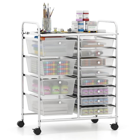 12-Drawer Utility Rolling Cart with Metal Tabletop, Drawer Organizer with Wheels, Scrapbook Paper Office School Organizer,Transparent