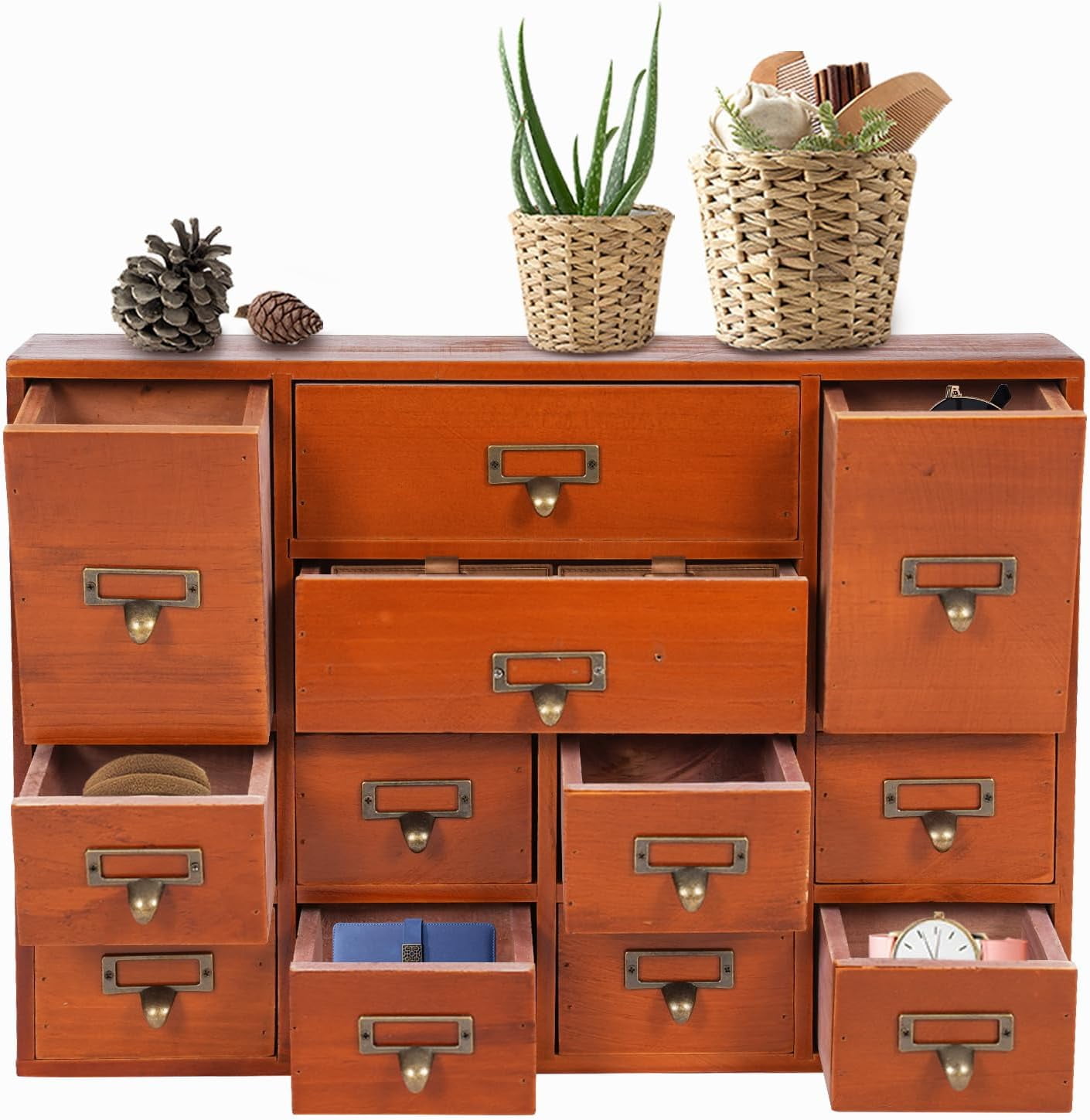 12 Drawer Vintage Desktop Organizer, Solid Wood Storage Cabinet, Drawer ...
