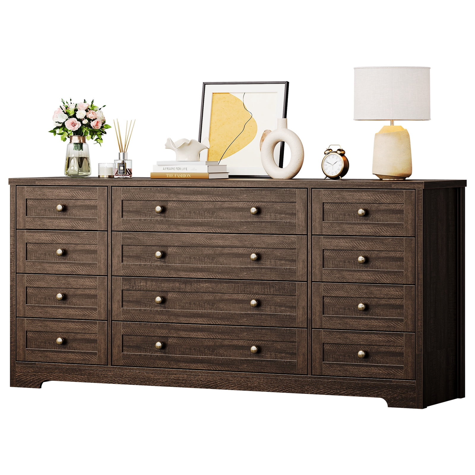 12-Drawer Wood Dresser for Bedroom - 65" Wide Modern Chest of Drawers with Soft-Close Glides,Wood TV Stand for Living Room & Hallway Storage