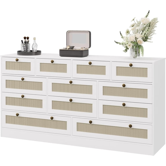 12 Drawer Wood Dressers for Bedroom, Wooden Dressers for Adult Bedroom, Modern TV Stand Dresser for 65 inch TV, 61" Wide Chest of Drawers for Living Room, Closet, Hallway
