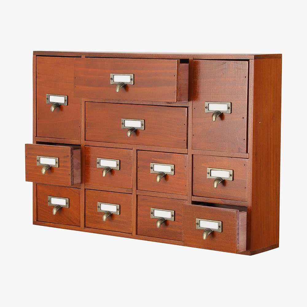 12 Drawers Apothecary with Drawers Tabletop Library Card