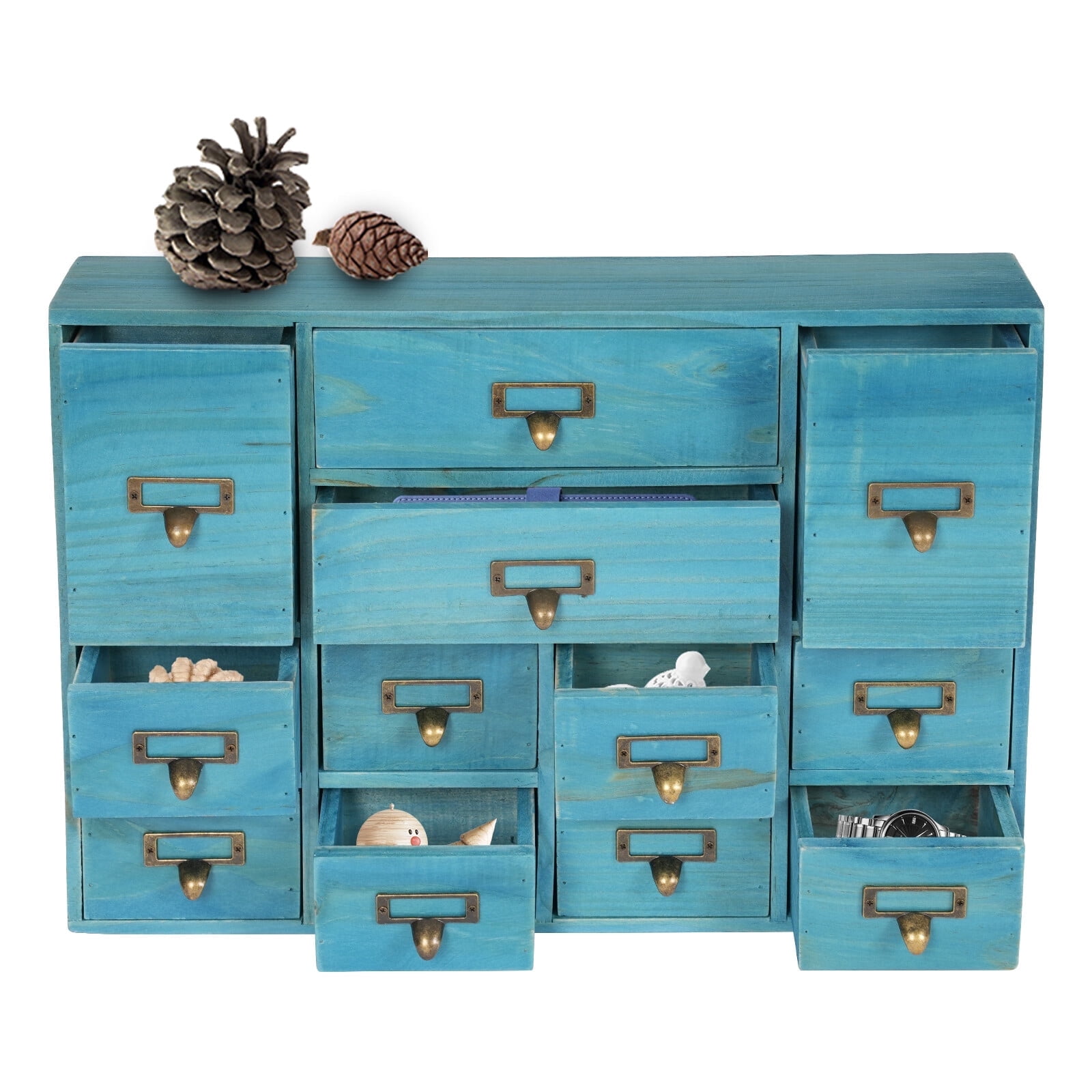 Shangmakel 12 Drawers Desk Drawer Organizer, Wooden Vintage Apothecary ...