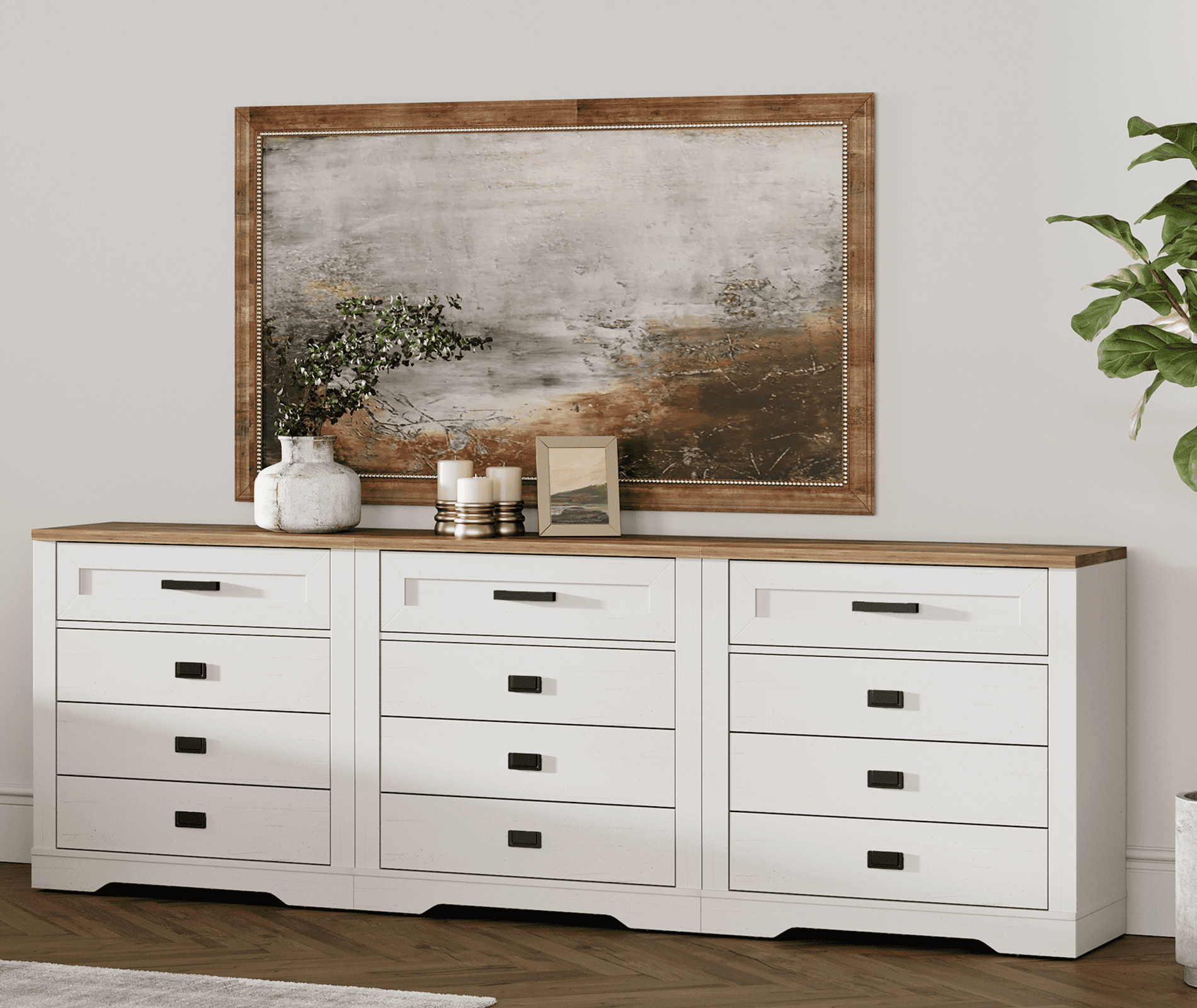12 Drawer Dresser For Bedroom – Tall Fabric Dresser With Metal Frame, Wooden Top, Anti-Tip Design