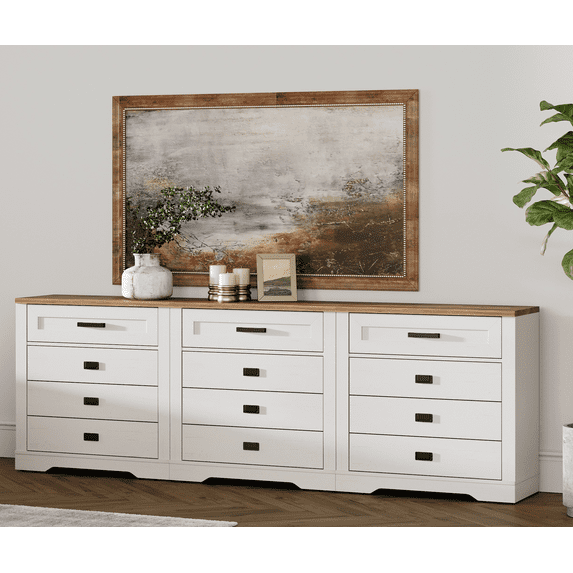 12 Drawers Dresser for Bedroom, Drawer of Chest Clothes Organizer with Anti-tilt Device,31.9" Tall Storage Cabinet for Closet Hallway Living Room Antique White