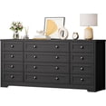 thumbnail image 1 of 12 Drawers Dresser for Bedroom Wooden, Modern Wide TV Stand Dressers for 65 Inch TV, Wood Chest of Drawers, Farmhouse Clothes Storage for Living Room, Hallway, Black, 1 of 7