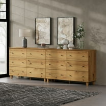 12 Drawers Dresser for Bedroom, 2-in-1 Modern Wooden Chest of Drawers, 94" Wide, Oak Brown Wood Finish