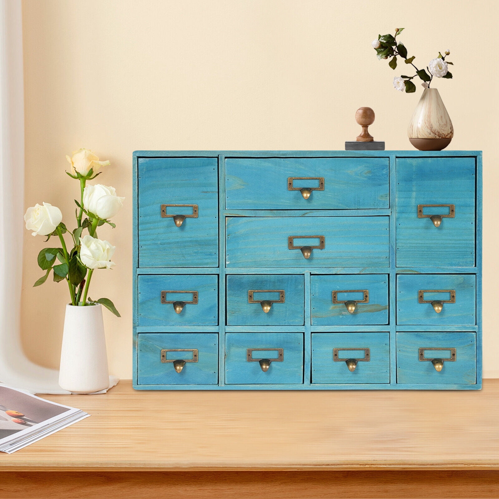 12 Drawers Wooden Desktop Organizer Home Storage Case Cosmetic Dresser ...